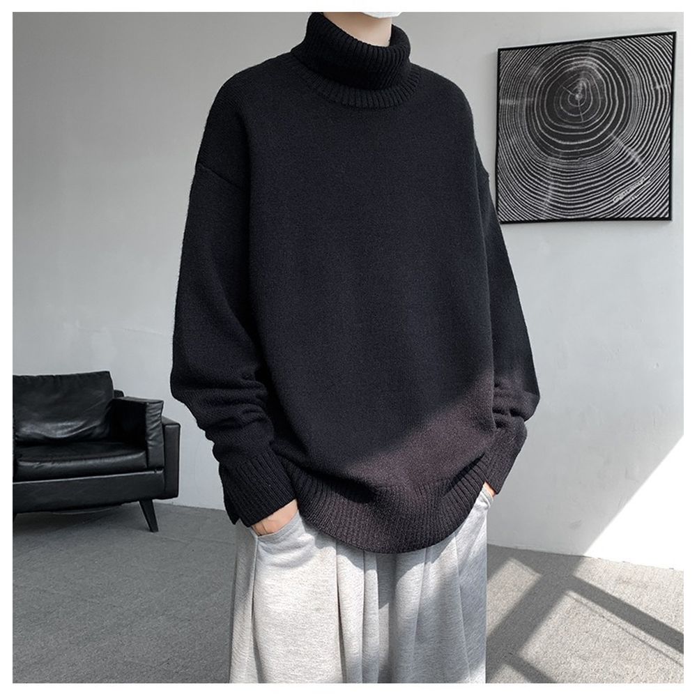 Men's Turtleneck Sweater Relaxed Style Thick and Loose Wool Sweater