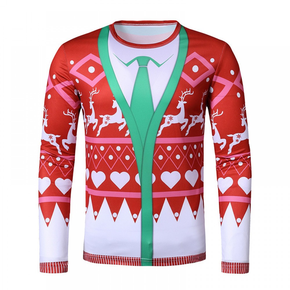 New 3D Personality Printing Fashion Men's Christmas Long-Sleeved T-Shirt