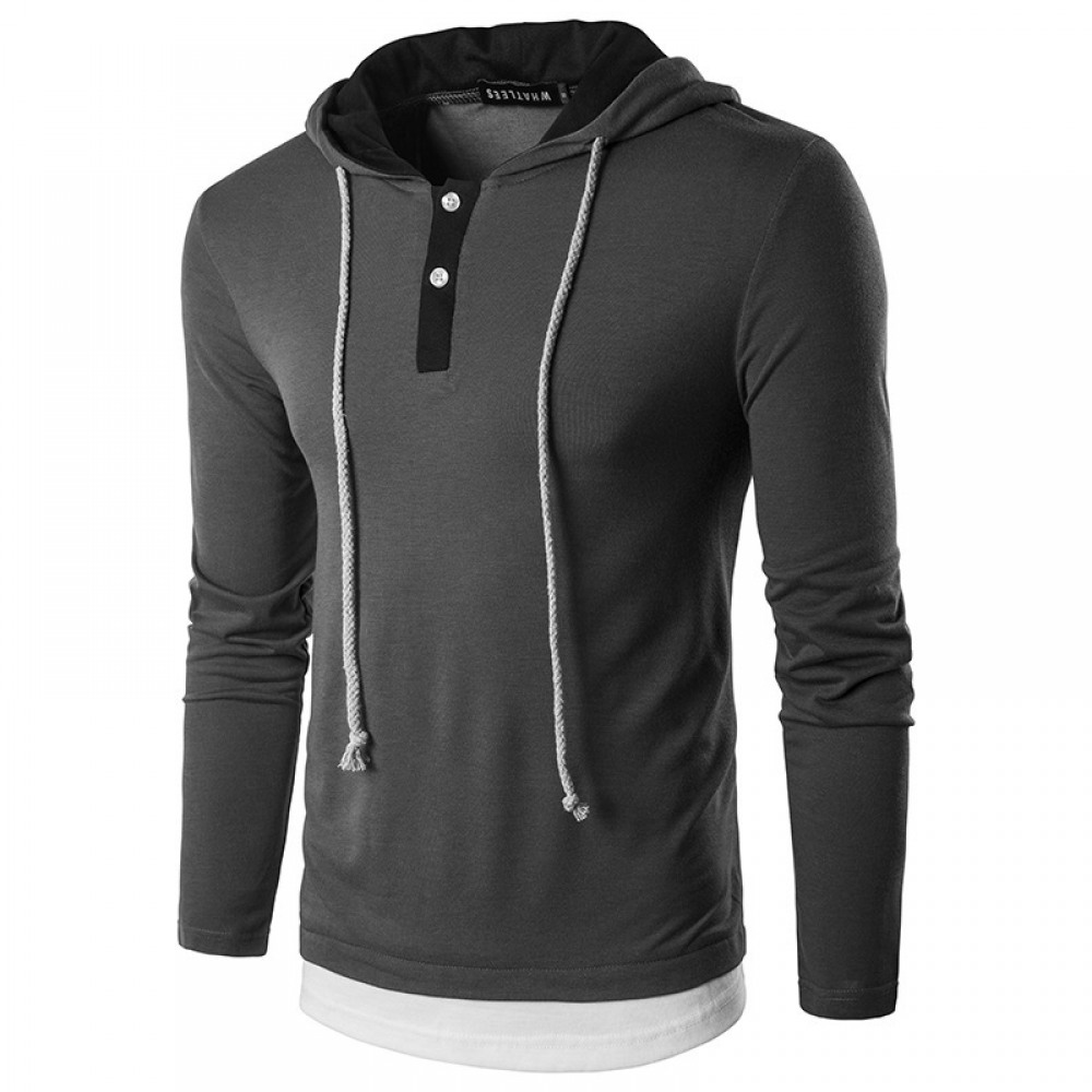 New Men's Fashion Street High Street Style Hooded Drawstring Long-Sleeved T-Shirt