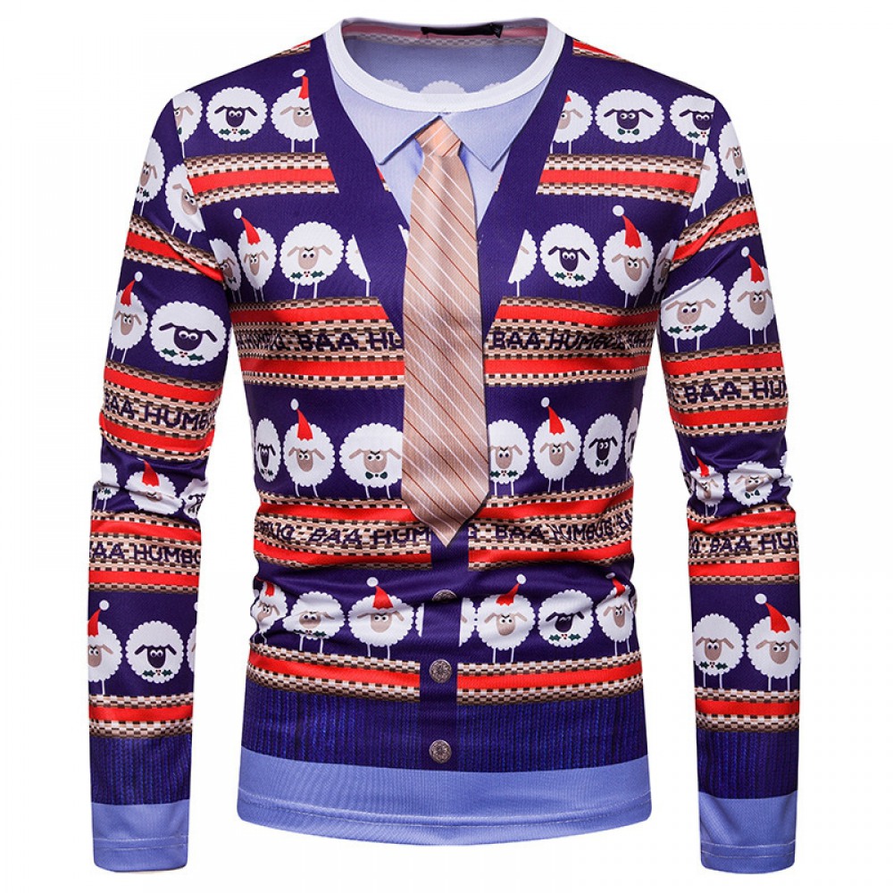 New 3D Personality Printing Fashion Men's Christmas Long-Sleeved T-Shirt